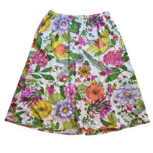 80s Floral Print Slip Skirt Elastic Waist Lightweight XS